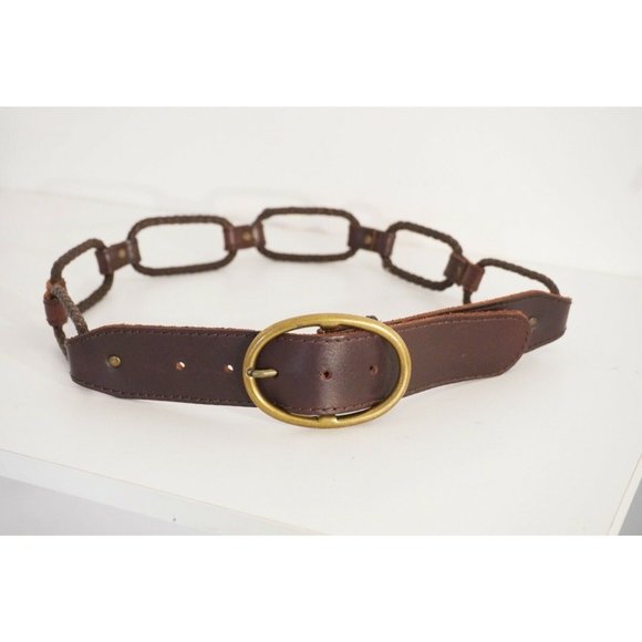 Unbranded Accessories - Women's Braided Leather Wide Loop Boho Hip/Jean Dark Brown/Brass Buckle Belt, 33